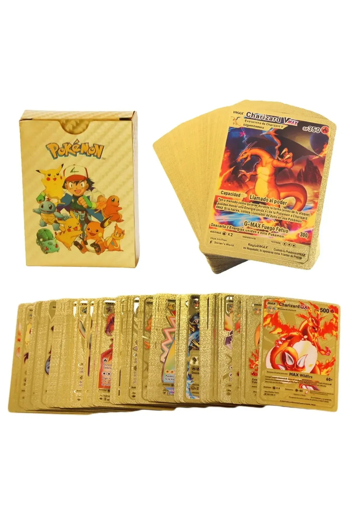 Toptan Pokemon Vmax Oyun Kartı 55 Adet Kabartma Card Fosforlu Gold Pokemon Kartları