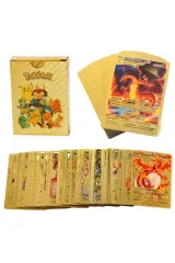 Toptan Pokemon Vmax Oyun Kartı 55 Adet Kabartma Card Fosforlu Gold Pokemon Kartları