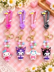 Büyük Boy Lüx Boncuklu Sanrio Karakter Anahtarlık Çanta Süsü Aksesuar 1 Adet