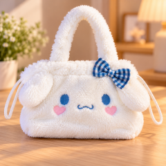 Peluş Tavşan Kulaklı Mini Omuz Çantası – Fiyonklu Beyaz