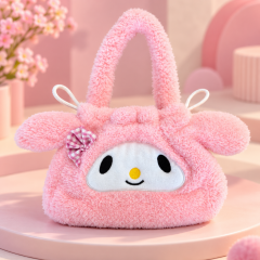 Pembe Peluş Tavşan Çanta – Fiyonklu Yumuşak Çocuk El Çantası
