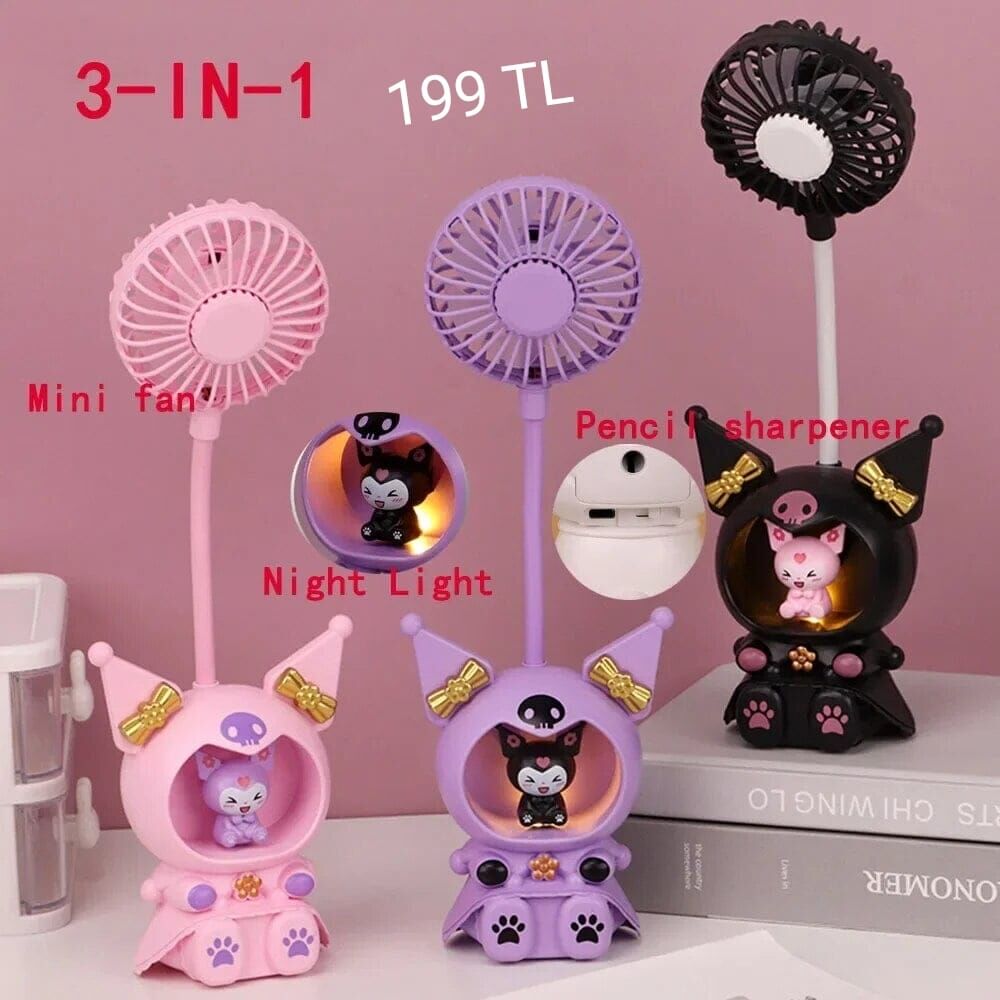 Toptan Sanrio Kuromi Şarjlı Masa Lambası Fan Açacaklı