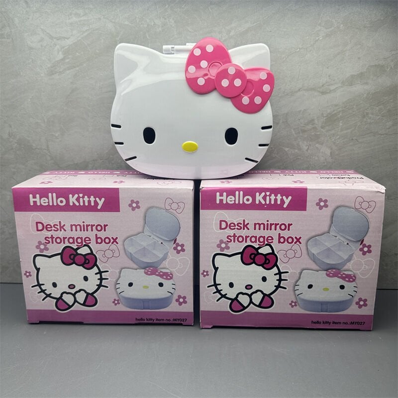 Toptan Sanrio Hello Kitty Masa Aynası Saklama Kutusu Takı Organizatör Kutusu Kapaklı