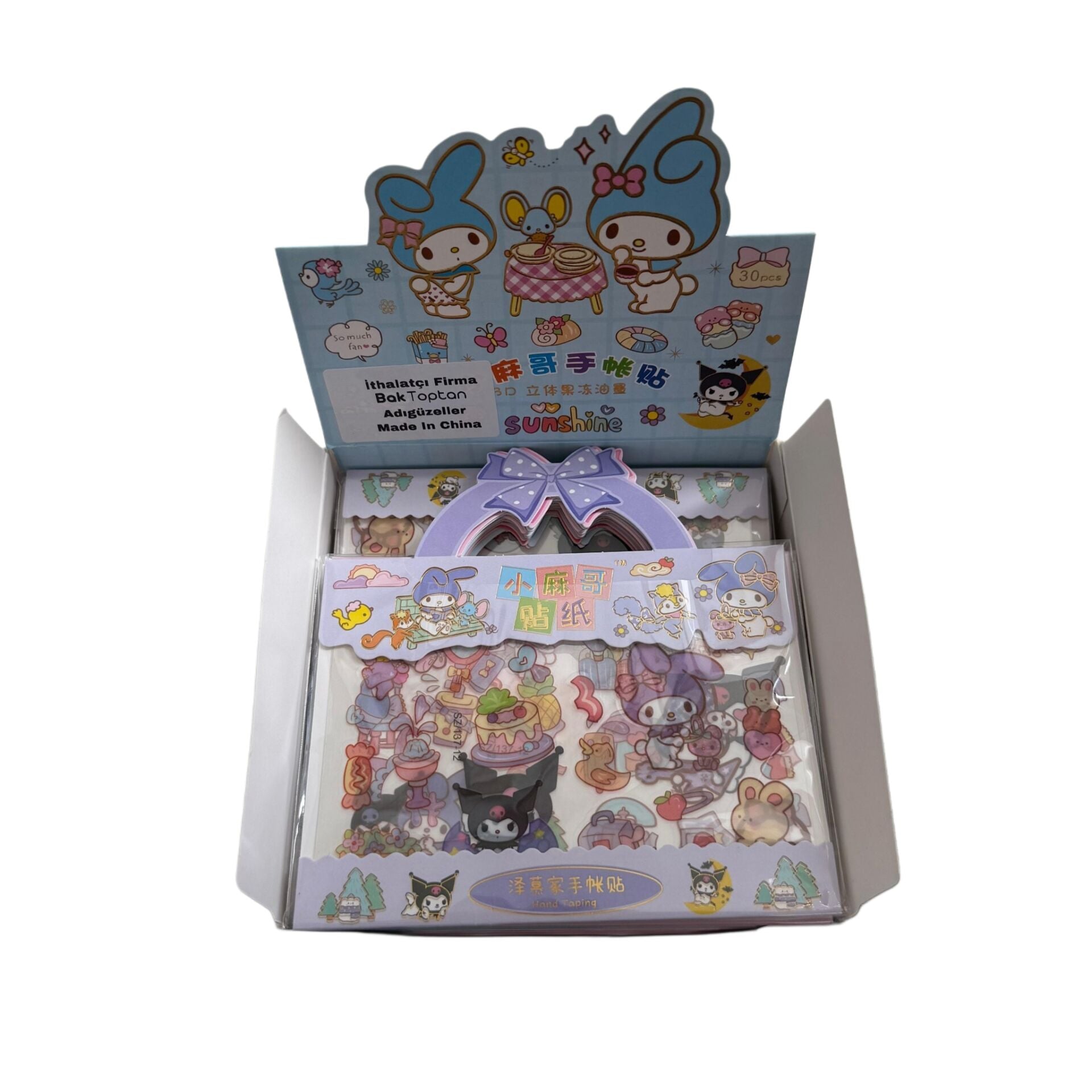 Toptan Sanrio Kuromi Sticker Seti Çantalı Kuromi Sticker Set 30 Adet