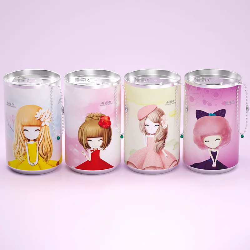 Toptan Sevimli Teneke Kutu Görünümlü Islak Mendil Anahtarlık Çanta Süsü İçecek Kutusu Islak Mendil 1 Adet 30lu