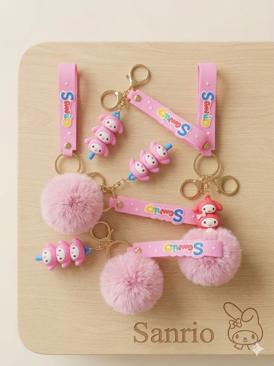 toptan lüx slikon anahtarlık ponponlu 6 adet