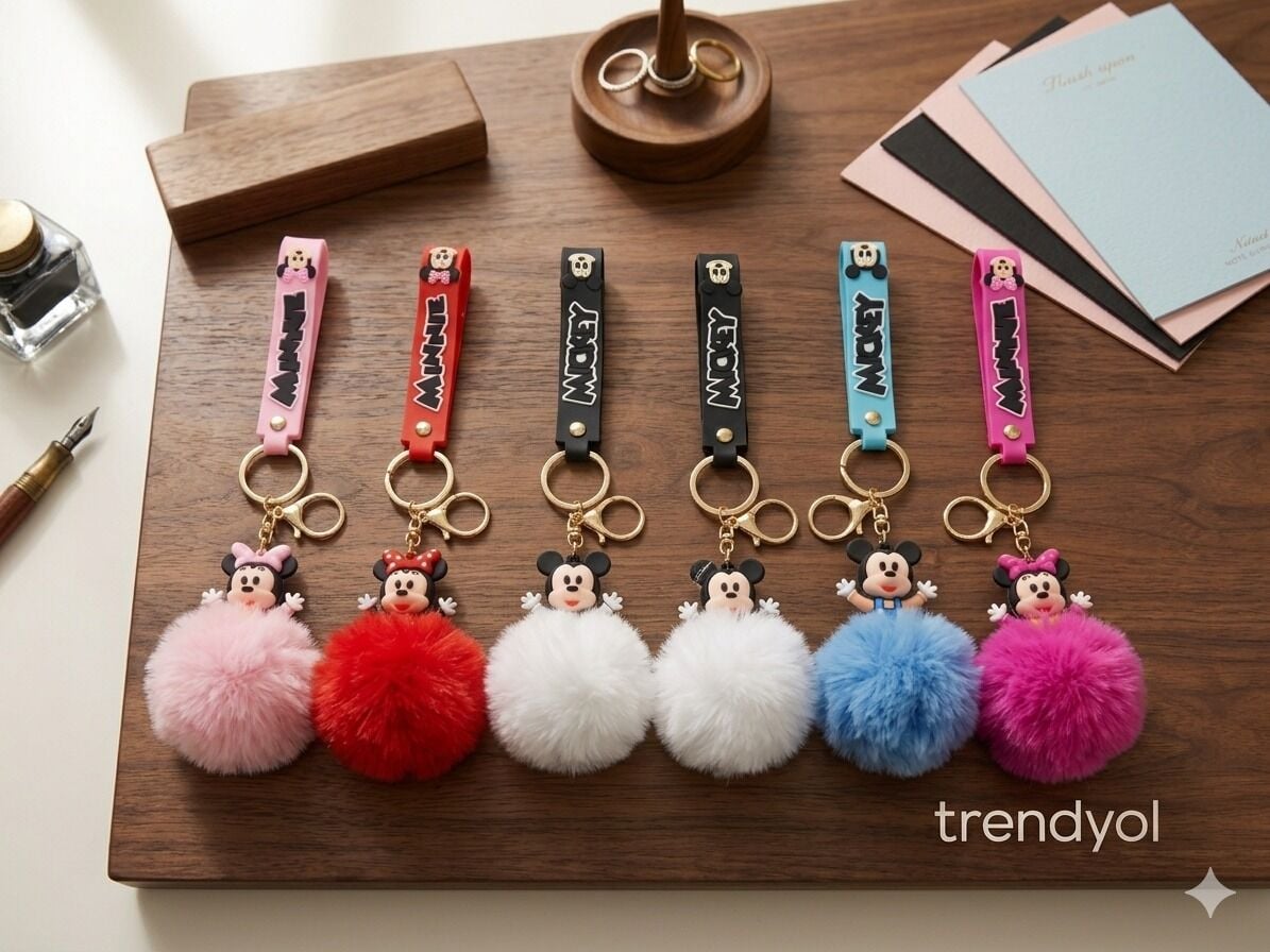 toptan lüx slikon anahtarlık ponponlu 6 adet