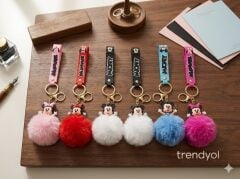 toptan lüx slikon anahtarlık ponponlu 6 adet