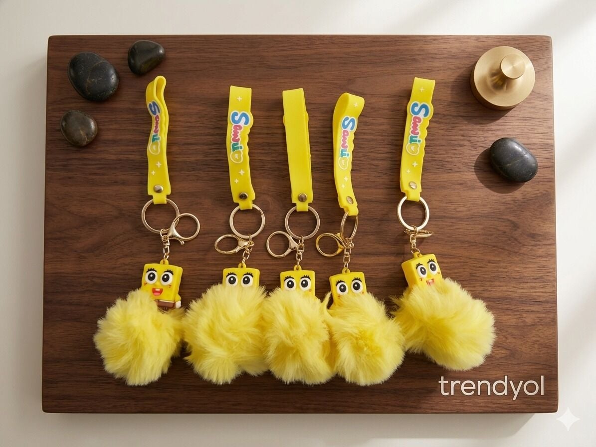 toptan lüx slikon anahtarlık ponponlu 6 adet