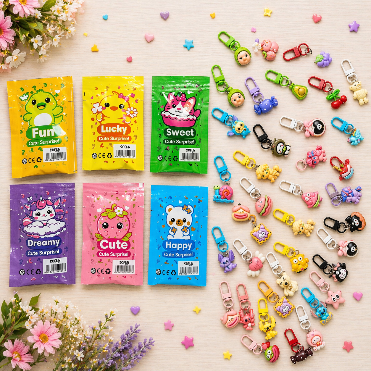 Toptan Lüks Çanta Fermuar Süsü Anahtarlık Charm 50 Adet Sürpriz Paket