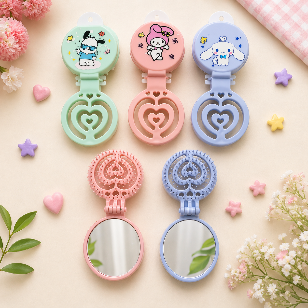 Toptan Sanrio Kawaii Karakter  Aynalı Tarak 1 Adet