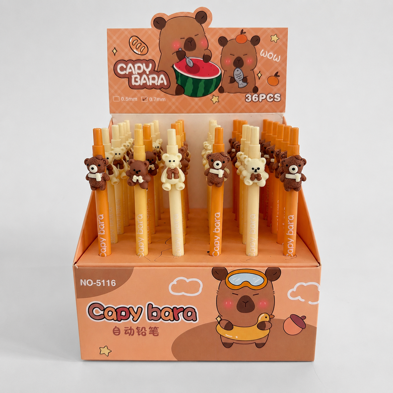 Toptan Capybara Karakterli 0.7 Uçlu Versatil Kalem 36lı 1 Kutu